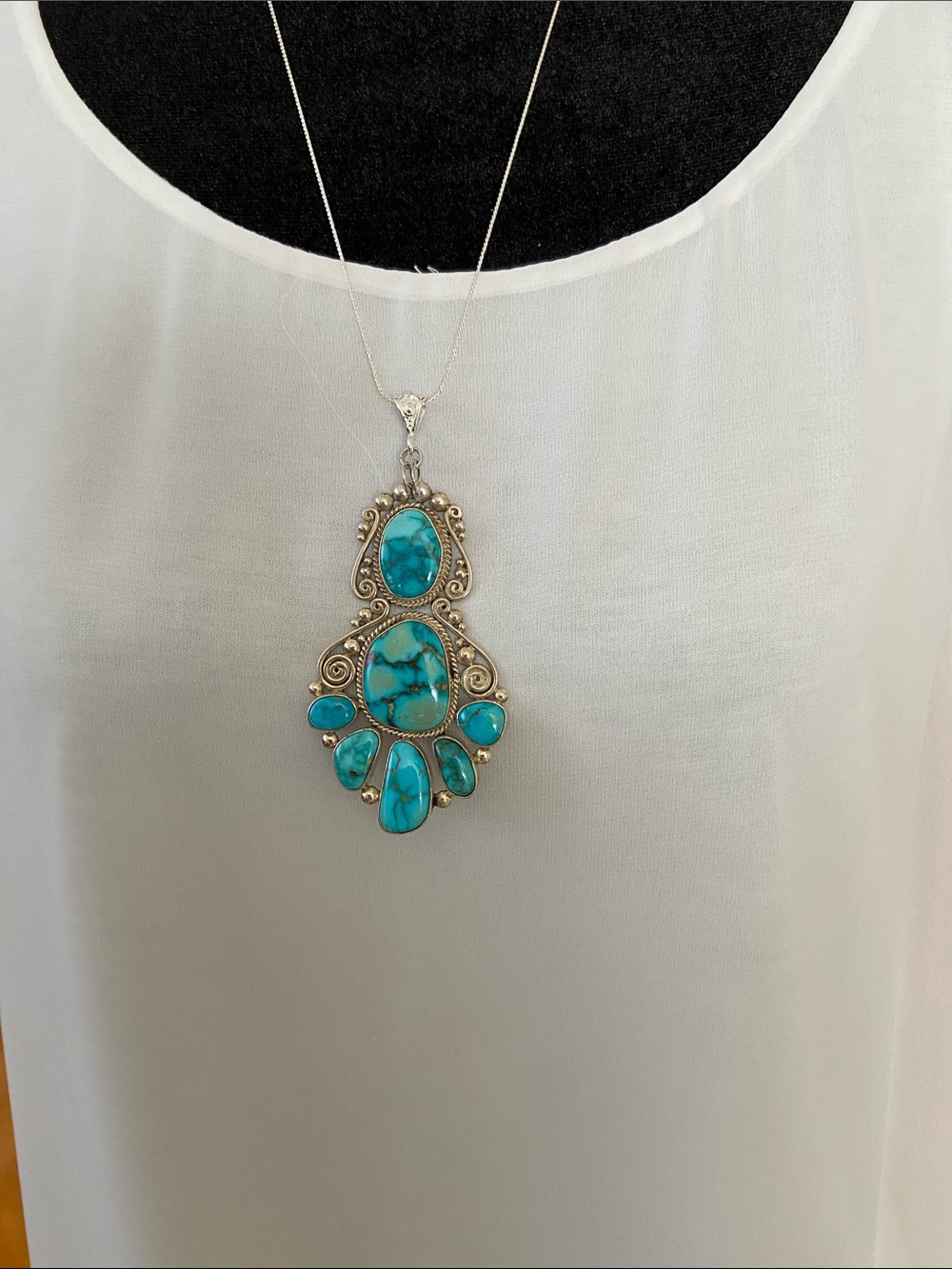 Vintage Navajo Oliver Smith Sterling Silver Morenci Turquoise Pendant